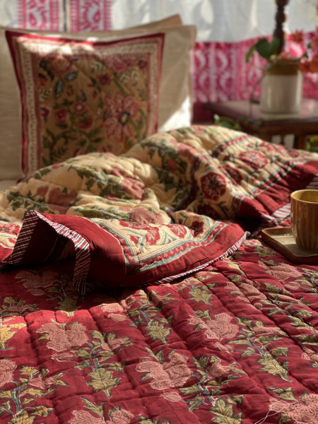 RED Cotton Block Print DOUBLE JAIPURI RAZAI