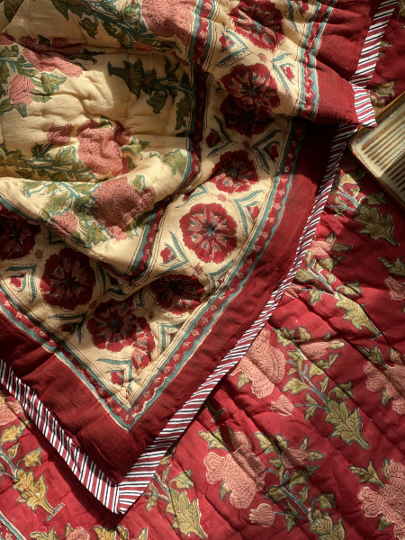 RED Cotton Block Print DOUBLE JAIPURI RAZAI