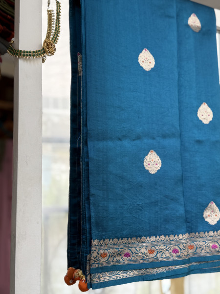 BLUE BANARASI MEENAKARI HAND WOVEN PURE SILK SARI