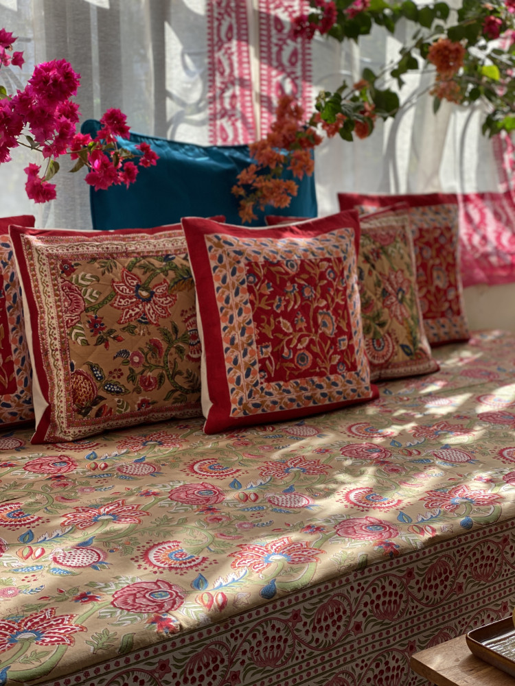 Image of MULTI COLOUR HAND Block Print Single COTTON Bedsheet