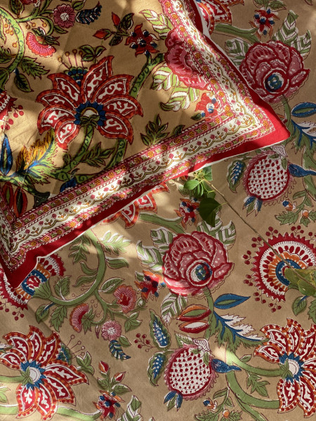 MULTI COLOUR HAND Block Print Single COTTON Bedsheet