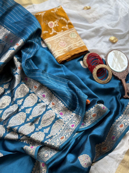 BLUE BANARASI MEENAKARI HAND WOVEN PURE SILK SARI