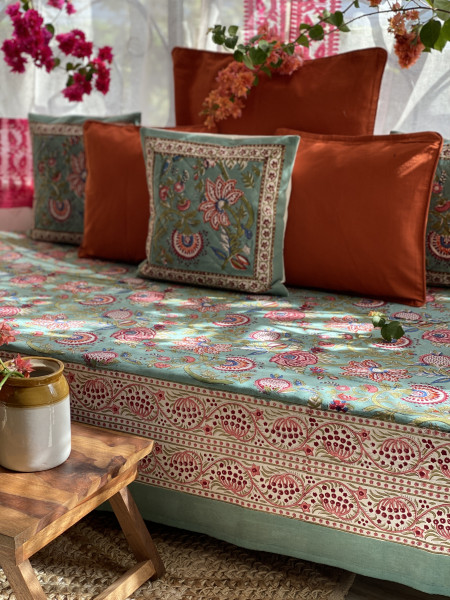 MINT GREEN HAND Block Print Single COTTON Bedsheet