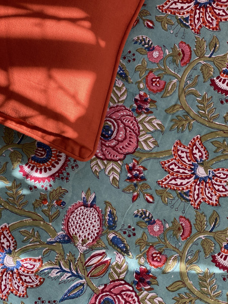 MINT GREEN HAND Block Print Single COTTON Bedsheet