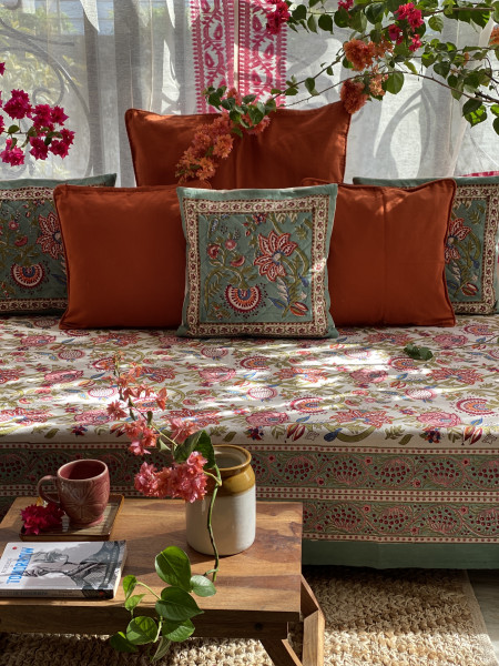 OFF WHITE HAND Block Print Single COTTON Bedsheet