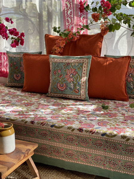 OFF WHITE HAND Block Print Single COTTON Bedsheet