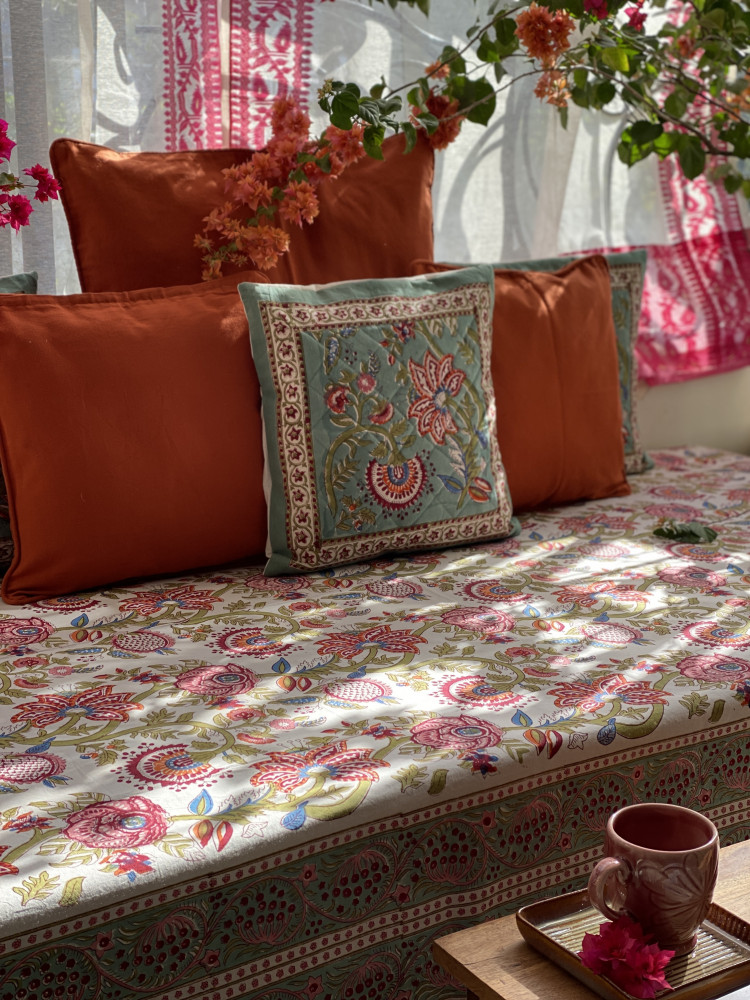 Image of OFF WHITE HAND Block Print Single COTTON Bedsheet