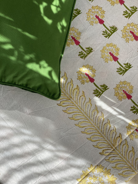 OFF WHITE HAND Block Print Single COTTON Bedsheet