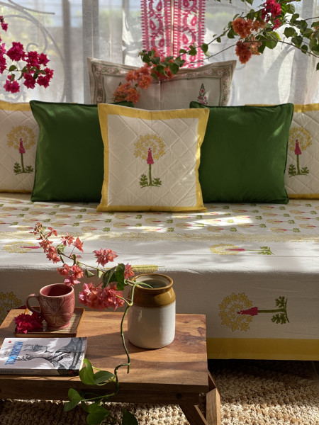 OFF WHITE HAND Block Print Single COTTON Bedsheet