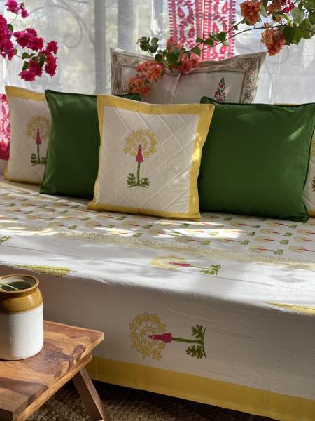 OFF WHITE HAND Block Print Single COTTON Bedsheet