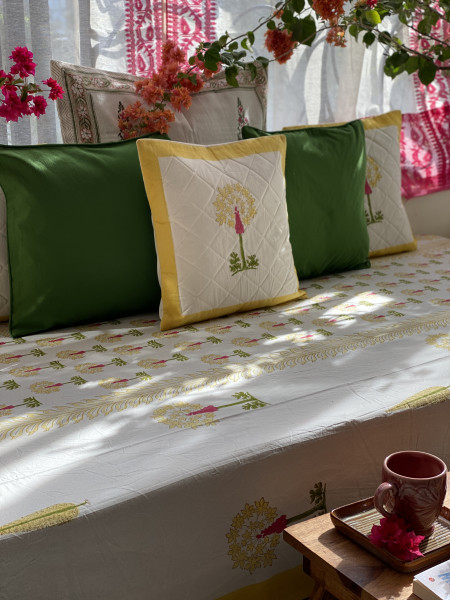 OFF WHITE HAND Block Print Single COTTON Bedsheet