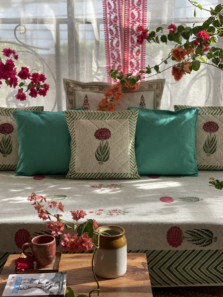 OFF WHITE HAND Block Print Single COTTON Bedsheet