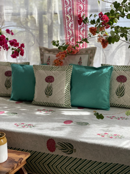 OFF WHITE HAND Block Print Single COTTON Bedsheet