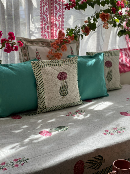 OFF WHITE HAND Block Print Single COTTON Bedsheet