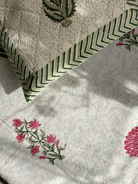 OFF WHITE HAND Block Print Single COTTON Bedsheet