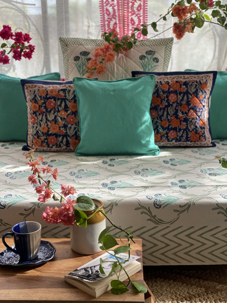 OFF WHITE HAND Block Print Single COTTON Bedsheet