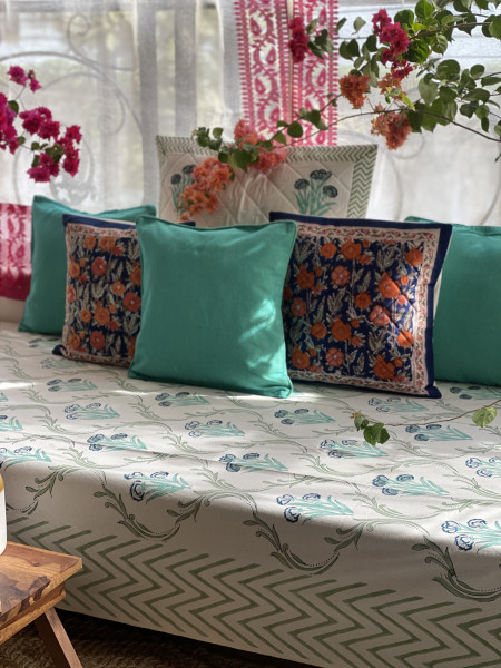 OFF WHITE HAND Block Print Single COTTON Bedsheet