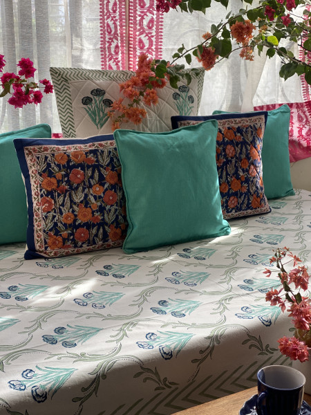 OFF WHITE HAND Block Print Single COTTON Bedsheet