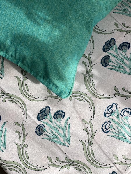 OFF WHITE HAND Block Print Single COTTON Bedsheet