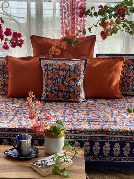 NAVY BLUE HAND Block Print Single COTTON Bedsheet