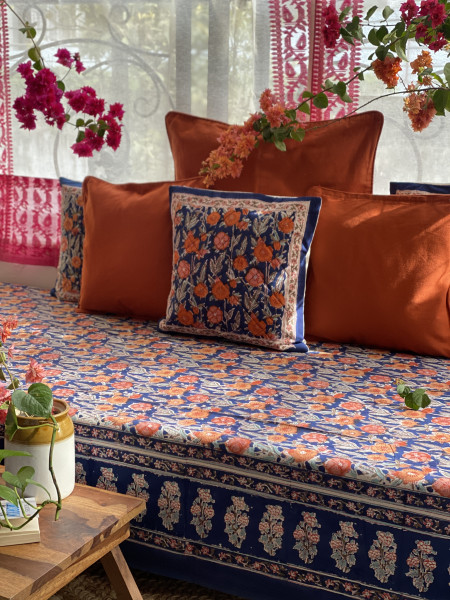 NAVY BLUE HAND Block Print Single COTTON Bedsheet