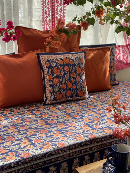 NAVY BLUE HAND Block Print Single COTTON Bedsheet