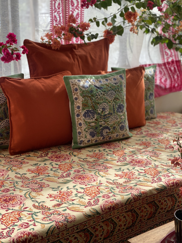 Image of MULTI COLOUR HAND Block Print Single COTTON Bedsheet