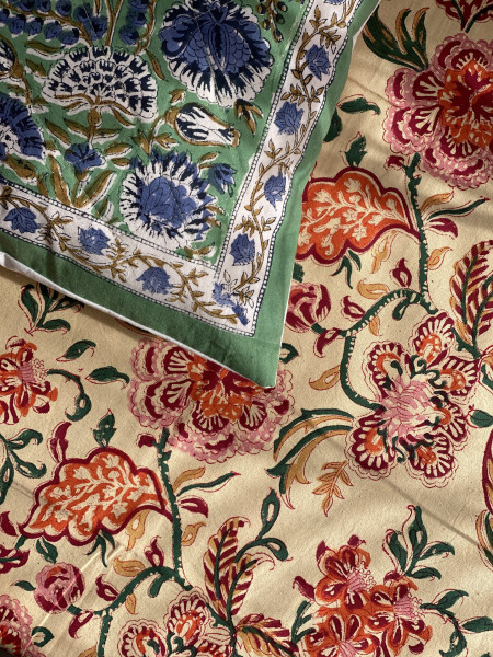 MULTI COLOUR HAND Block Print Single COTTON Bedsheet