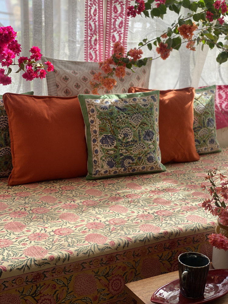 Image of MULTI COLOUR HAND Block Print Single COTTON Bedsheet