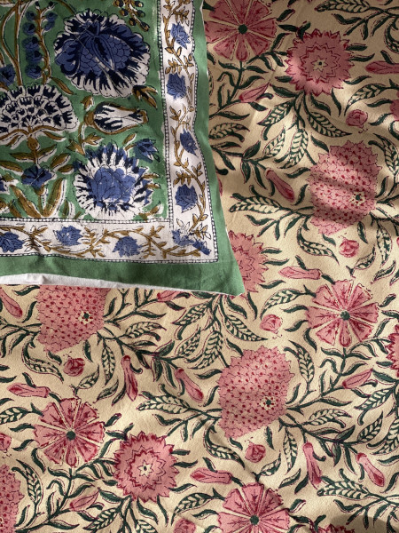 MULTI COLOUR HAND Block Print Single COTTON Bedsheet