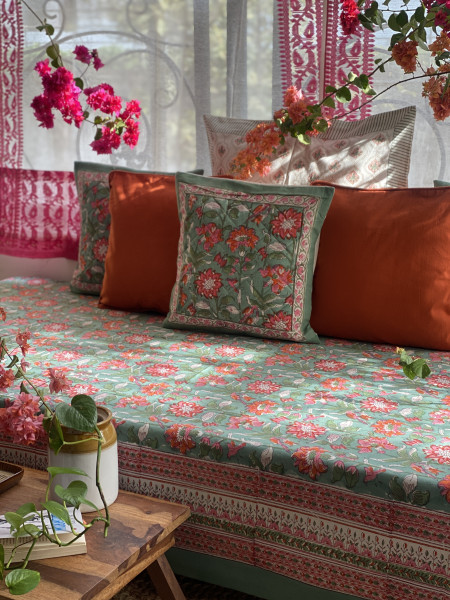 GREEN HAND Block Print Single COTTON Bedsheet