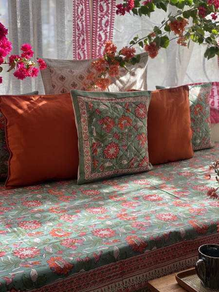 GREEN HAND Block Print Single COTTON Bedsheet