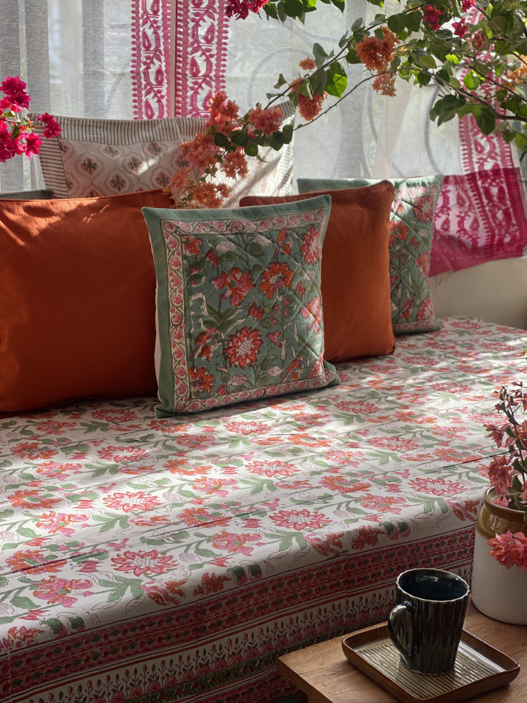 Image of OFF WHITE HAND Block Print Single COTTON Bedsheet