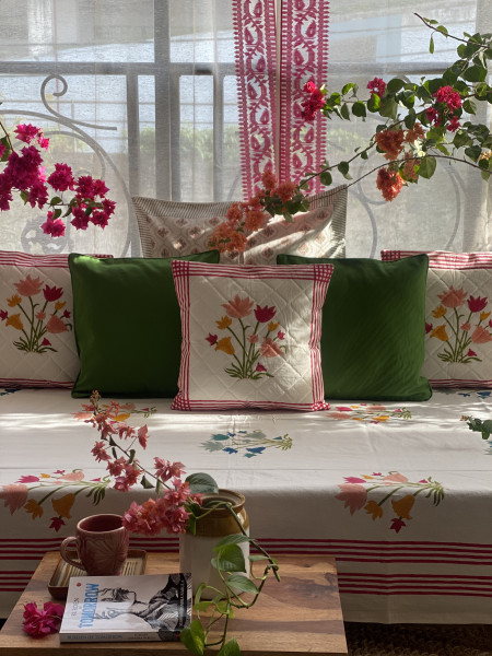 OFF WHITE HAND Block Print Single COTTON Bedsheet