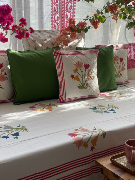 OFF WHITE HAND Block Print Single COTTON Bedsheet