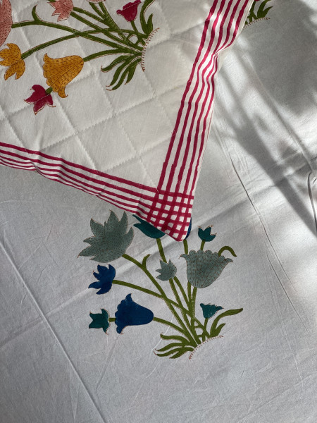 OFF WHITE HAND Block Print Single COTTON Bedsheet