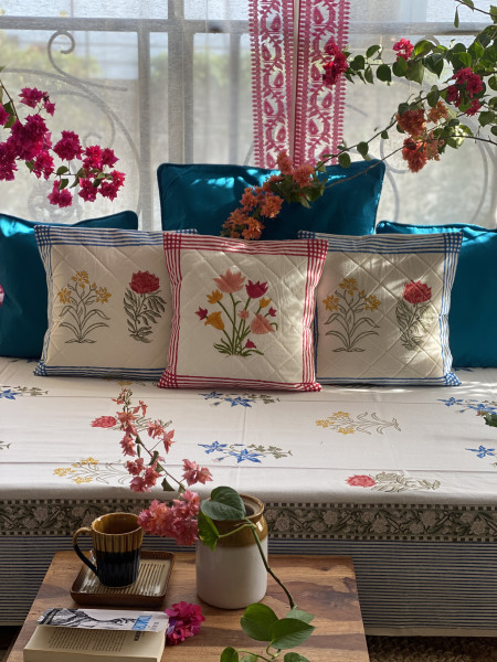 OFF WHITE HAND Block Print Single COTTON Bedsheet