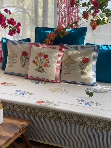 OFF WHITE HAND Block Print Single COTTON Bedsheet