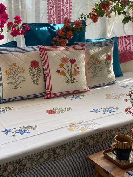 OFF WHITE HAND Block Print Single COTTON Bedsheet