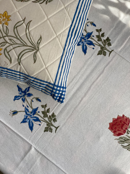 OFF WHITE HAND Block Print Single COTTON Bedsheet