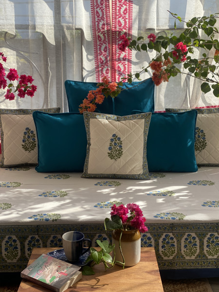 OFF WHITE HAND Block Print Single COTTON Bedsheet