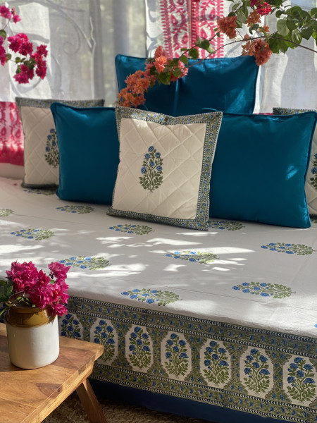 OFF WHITE HAND Block Print Single COTTON Bedsheet