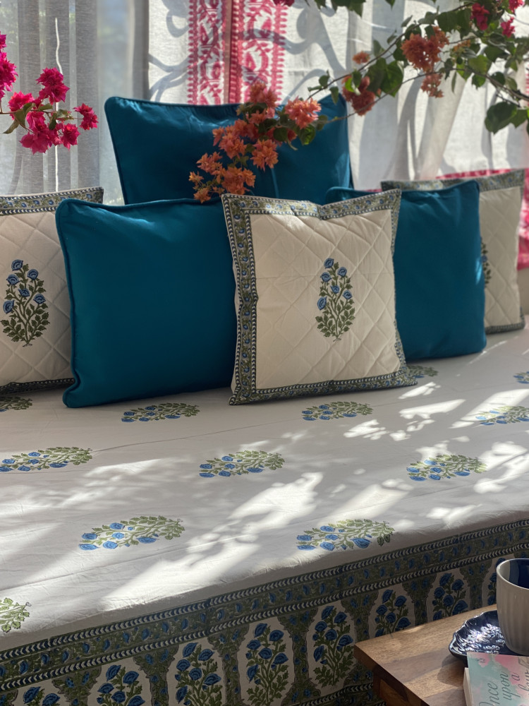 Image of OFF WHITE HAND Block Print Single COTTON Bedsheet