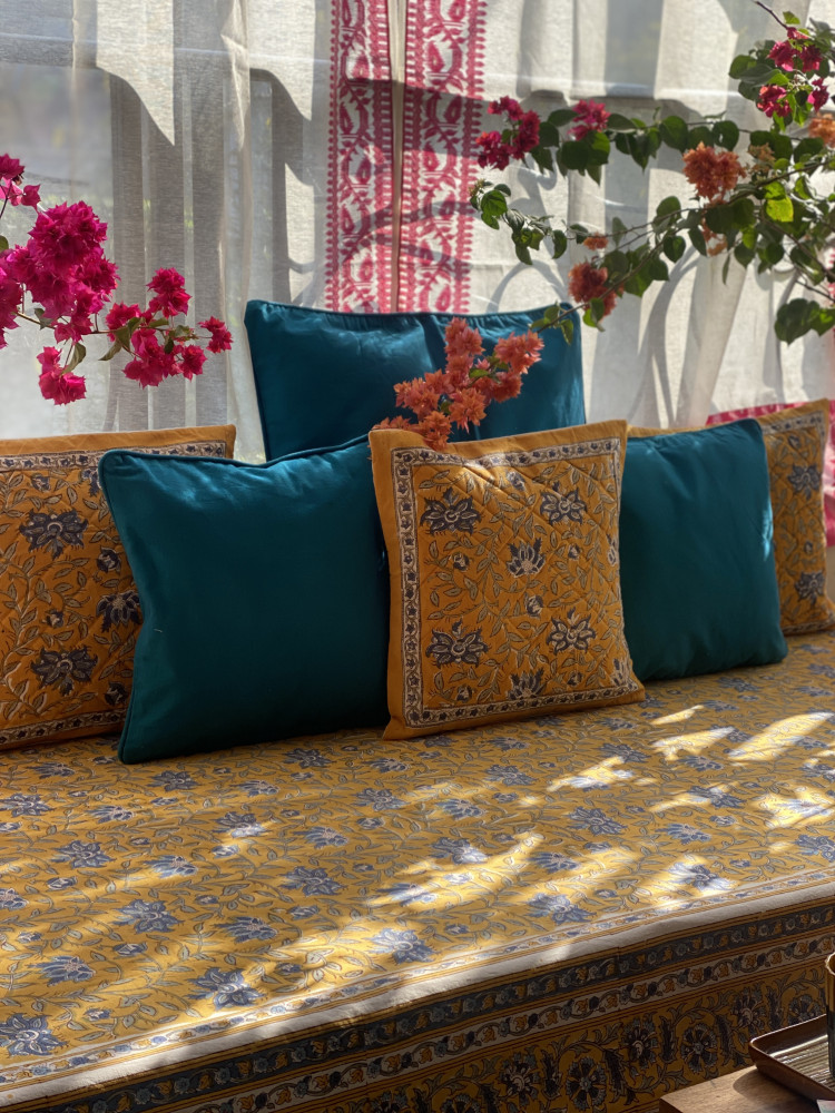 Image of MUSTARD HAND Block Print Single COTTON Bedsheet