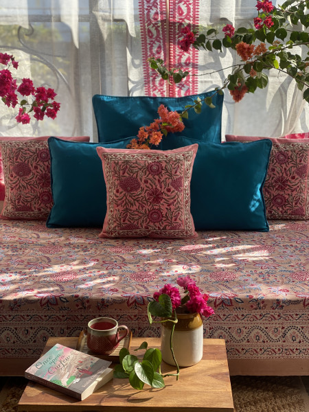 SALMON HAND Block Print Single COTTON Bedsheet