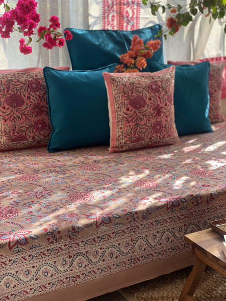 SALMON HAND Block Print Single COTTON Bedsheet