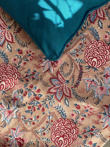 SALMON HAND Block Print Single COTTON Bedsheet