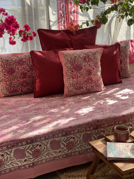 PINK HAND Block Print Single COTTON Bedsheet