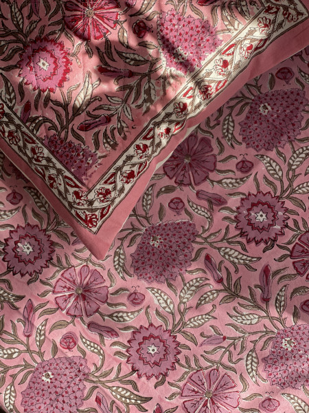 PINK HAND Block Print Single COTTON Bedsheet