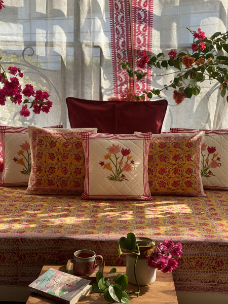 YELLOW HAND Block Print Single COTTON Bedsheet